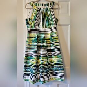 Nine West Black and White Striped Dress with Yellow and Green Accents